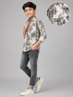 Boy's Modern Geometric Print Casual Shirt - Earth Tone Diamonds