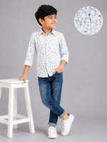 Boy's Stylish Blue Abstract Print Casual Shirt - Image 2