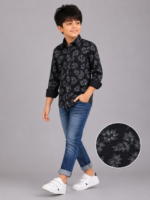 Boys' Trendy Black Floral Print Long Sleeve Casual Shirt - Image 4