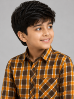 Boys' Autumn Plaid Casual Button-Down Shirt | Orange & Brown Check - Image 2