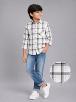 Boys' Classic Plaid Button-Down Shirt | White, Olive & Black Check