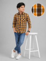 Boys' Autumn Plaid Casual Button-Down Shirt | Orange & Brown Check - Image 4