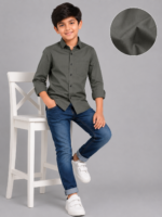 Boy's Smart Casual Olive Green Full Sleeve Cotton Shirt - Image 3