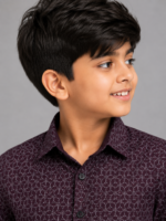 Boys' Stylish Maroon Geometric Print Full Sleeve Casual Shirt - Image 2