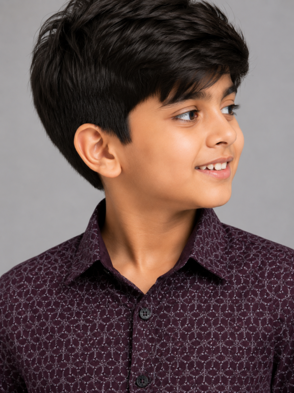 Boys' Stylish Maroon Geometric Print Full Sleeve Casual Shirt - Image 2