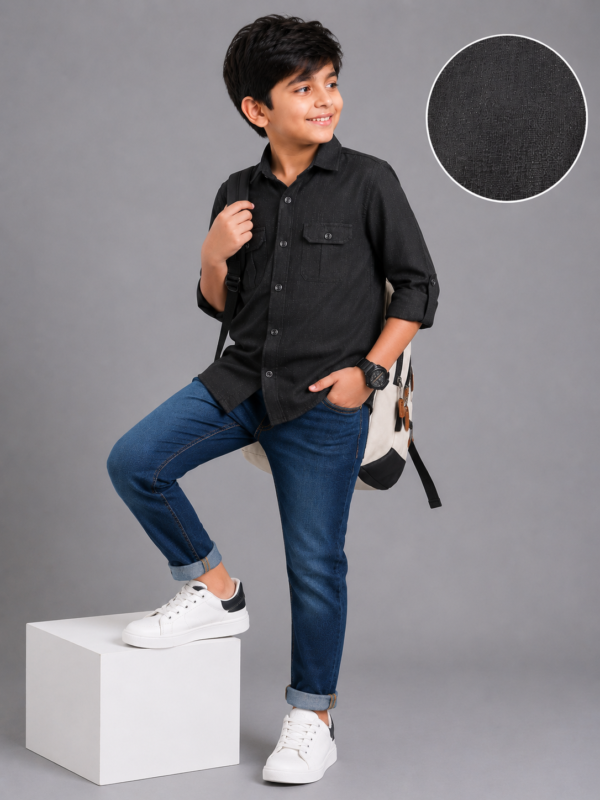 Boy's Charcoal Dual Pocket Casual Shirt - Image 4