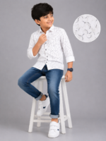 Boy's Modern Abstract Print White Long Sleeve Shirt - Image 4