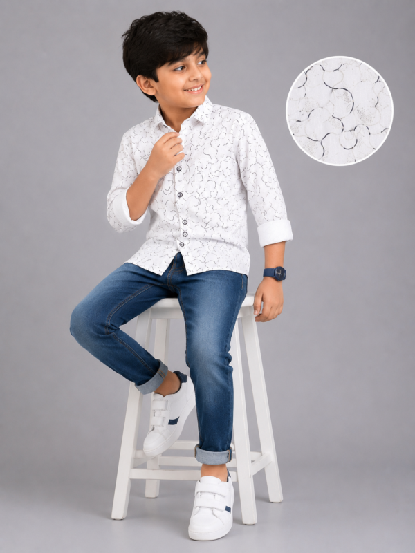 Boy's Modern Abstract Print White Long Sleeve Shirt - Image 4