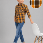 Boys' Autumn Plaid Casual Button-Down Shirt | Orange & Brown Check