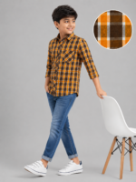 Boys' Autumn Plaid Casual Button-Down Shirt | Orange & Brown Check