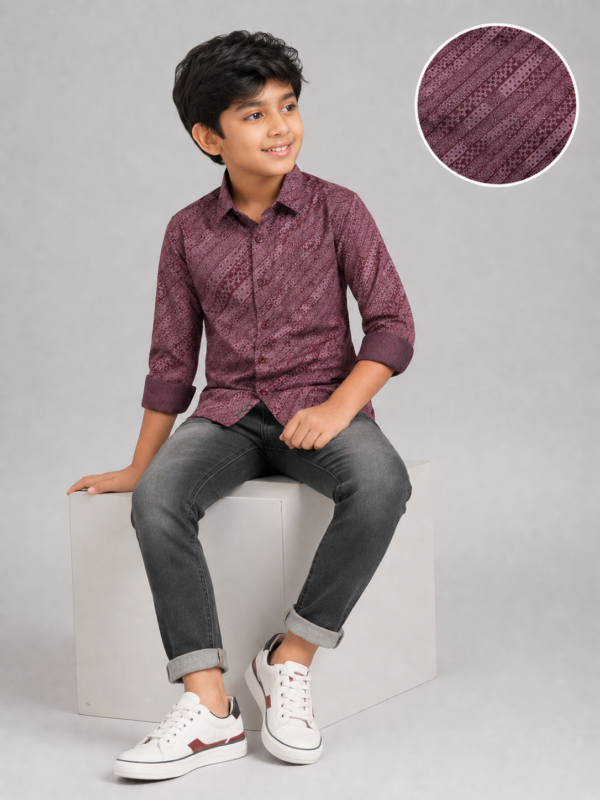 Boys' Burgundy Geometric Print Long Sleeve Shirt - Image 5