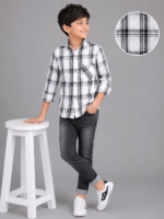 Boys' Black & White Plaid Casual Full Sleeve Shirt