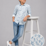 Boys' Aqua Blue Leaf Print Casual Shirt
