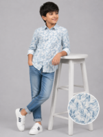 Boys' Aqua Blue Leaf Print Casual Shirt
