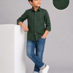 Boy's Forest Green Textured Button-Up Shirt
