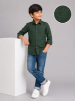 Boys' Forest Green Textured Cotton Casual Shirt