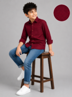 Boys' Smart Maroon Textured Full Sleeve Shirt - Image 4