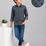 Boys' Dynamic Charcoal Swirl Print Casual Shirt