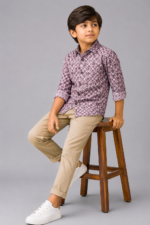 Boys' Stylish Mauve Geometric Print Casual Shirt