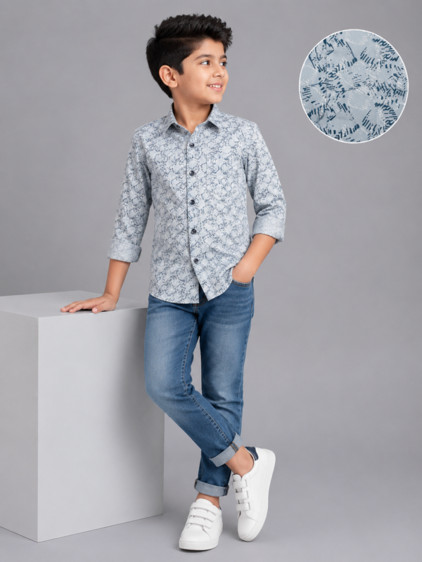 Boys' Stylish Blue Abstract Print Casual Shirt - Image 2