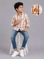 Boys' Casual Orange & Brown Plaid Cotton Shirt - Image 4