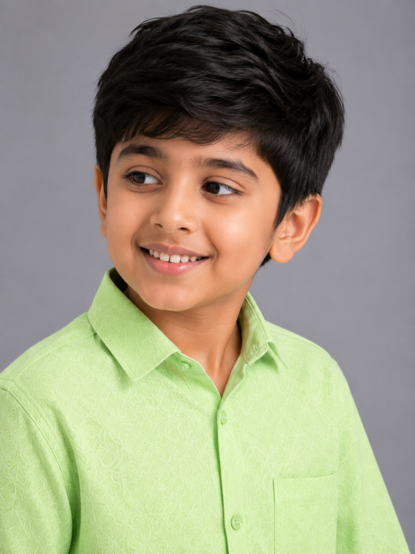 Boys' Smart Casual Apple Green Patterned Shirt - Image 4