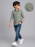 Boy's Sage Green Abstract Print Full Sleeve Casual Shirt - Image 4