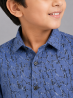 Boys Dusty Blue Abstract Print Casual Shirt - Image 3