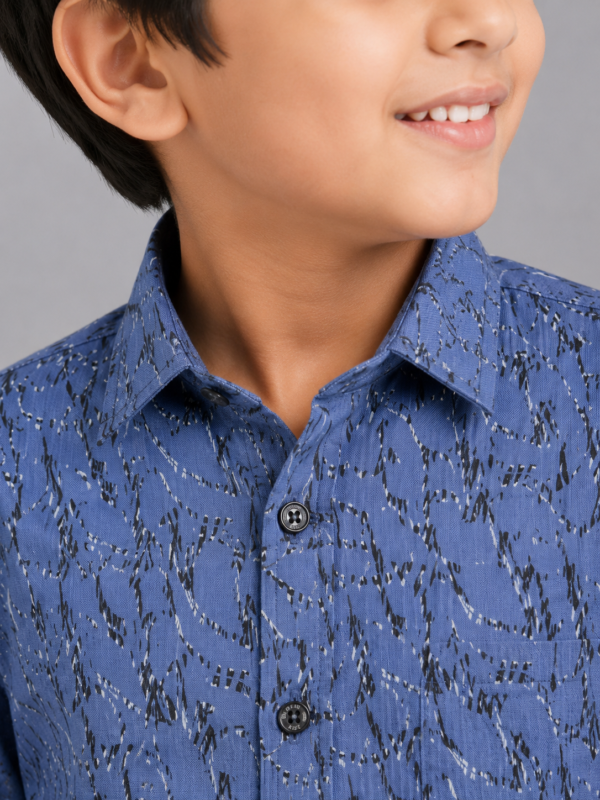 Boys Dusty Blue Abstract Print Casual Shirt - Image 3
