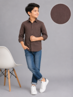 Boys' Premium Cotton Classic Brown Button-Down Shirt - Image 2