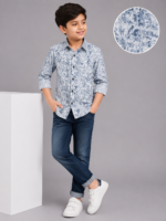Boys' Cool Blue Abstract Print Casual Shirt