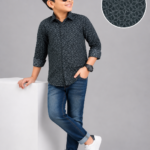 Boys' Stylish Charcoal Geometric Print Casual Shirt