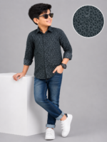 Boys' Stylish Charcoal Geometric Print Casual Shirt
