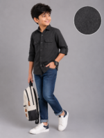 Boy's Charcoal Dual Pocket Casual Shirt