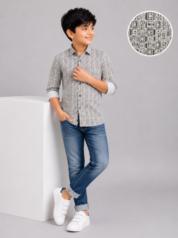 Boys' Modern Geometric Print Button-Down Shirt - Image 2