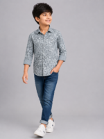 Boys' Stylish Grey Floral Print Casual Shirt - Image 3