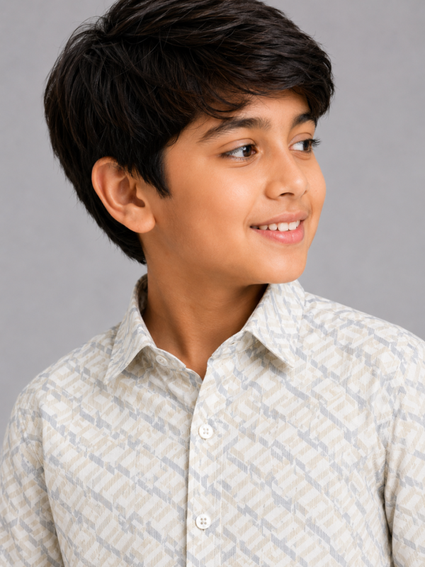 Boys' Modern Geometric Print Casual Shirt - Tan & Grey - Image 3