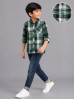 Boys' Stylish Green Plaid Button-Down Casual Shirt - Image 2