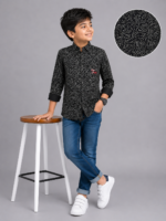 Boys' Black Swirl Print Mandarin Collar Casual Shirt - Image 2