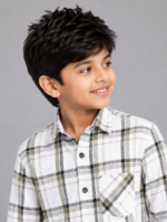 Boys' Classic Plaid Button-Down Shirt | White, Olive & Black Check - Image 2