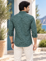 Men's Forest Green Botanical Print Long Sleeve Casual Shirt - Image 4