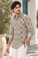 Men's Desert Palm Print Khaki Casual Shirt - Image 2