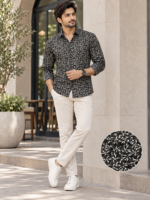 Modern Black Leaf Print Slim-Fit Casual Shirt - Image 3