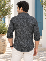 Midnight Floral Print Slim-Fit Men's Button-Down Shirt - Image 4