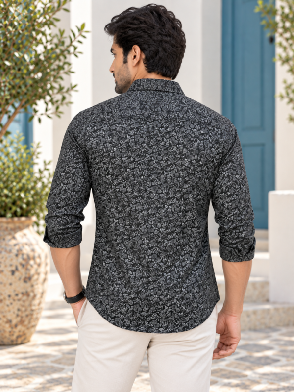 Midnight Floral Print Slim-Fit Men's Button-Down Shirt - Image 4