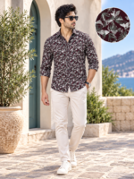 Men's Burgundy Abstract Print Premium Cotton Casual Shirt - Image 3