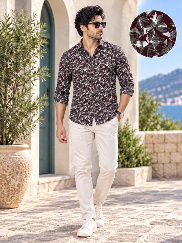 Men's Burgundy Abstract Print Premium Cotton Casual Shirt - Image 3