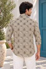 Men's Desert Palm Print Khaki Casual Shirt - Image 4