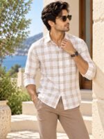 Men's Luxury Linen-Blend Check Casual Shirt