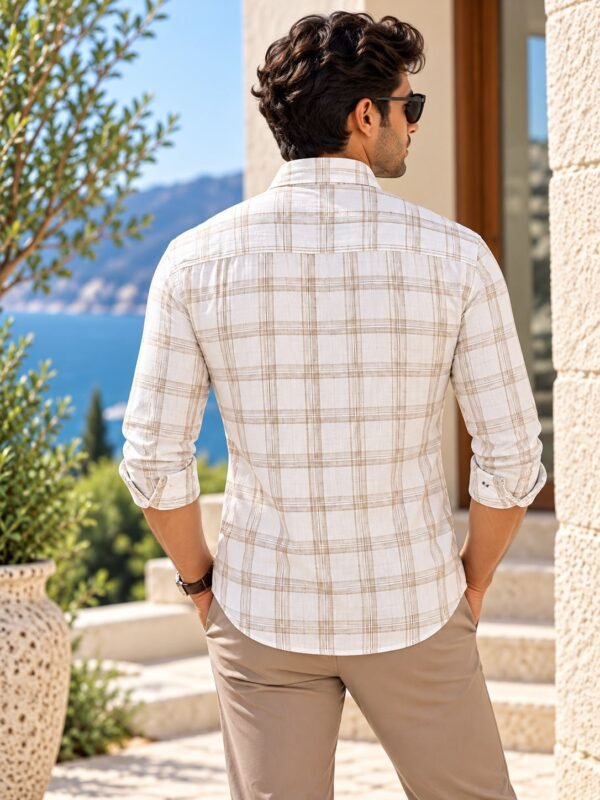 Men's Luxury Linen-Blend Check Casual Shirt - Image 4